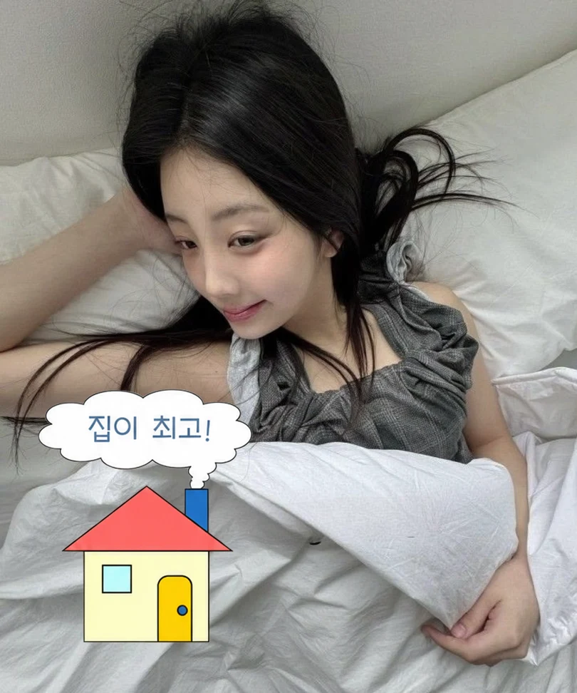 사진에 집이 최고 문구와 집 모양 스티커를 적용한 인스타그램 스토리 예시